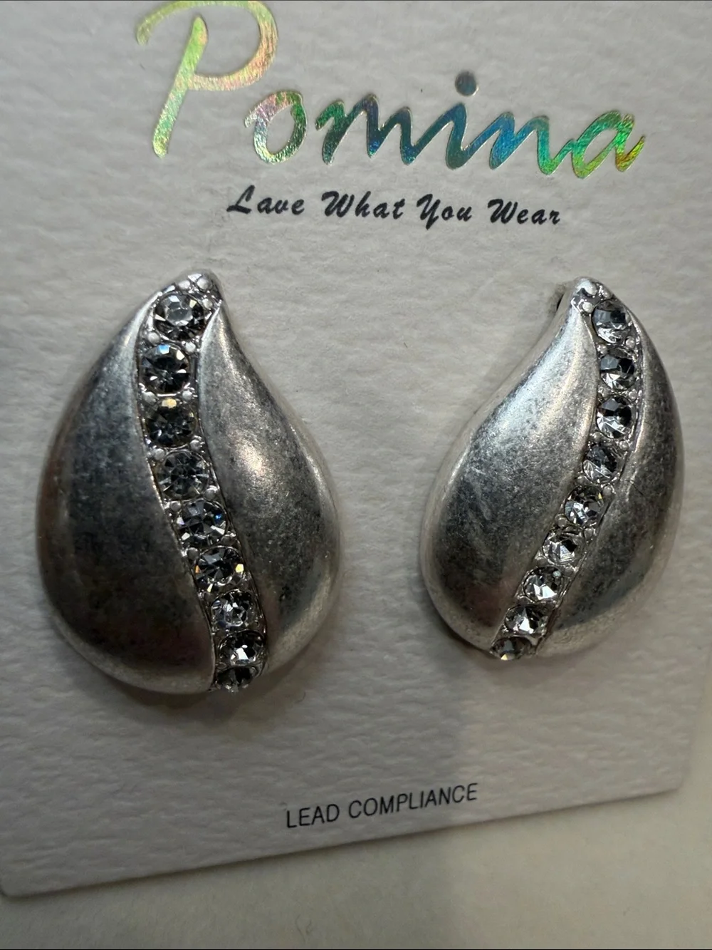 Pomina Silver Teardrop Earrings with Crystal Accents